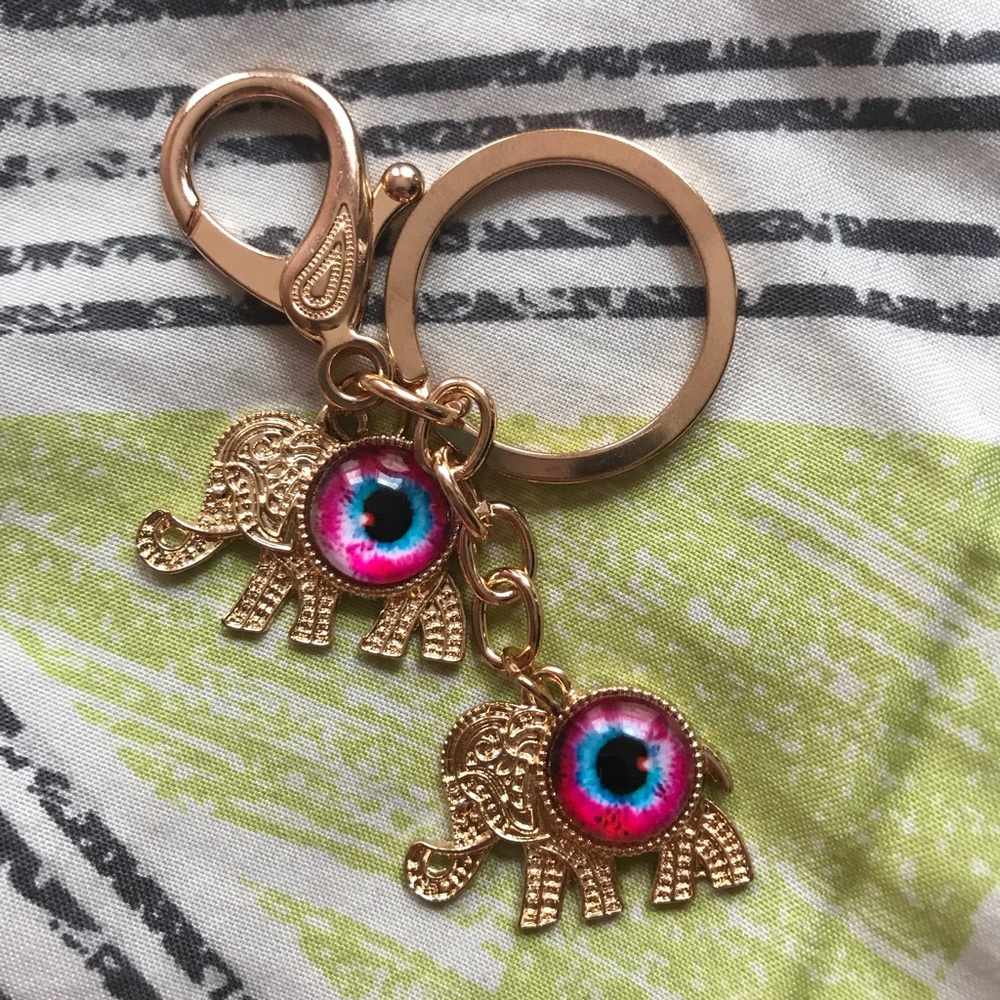 Gold and Pink Elephant Keychain